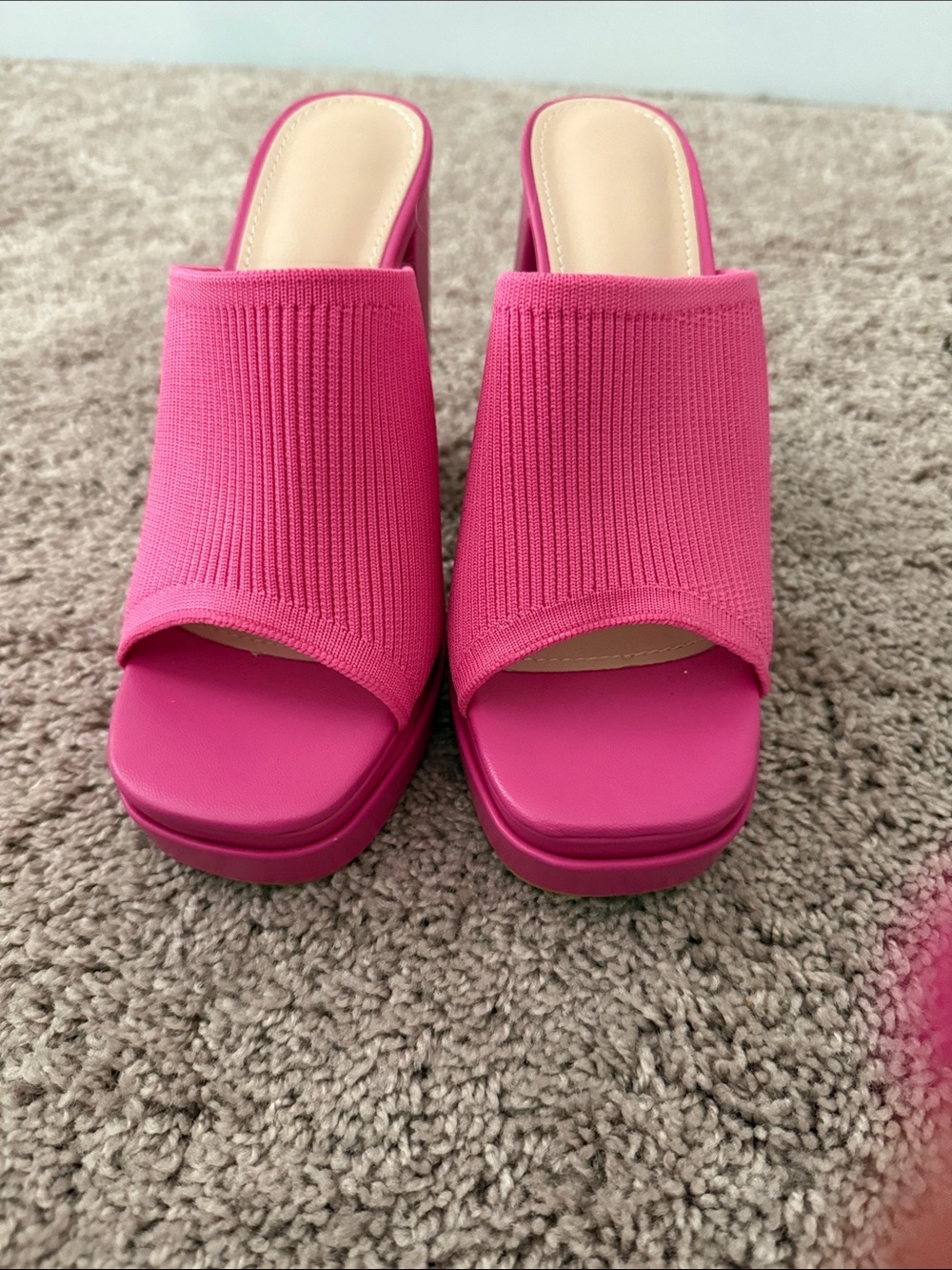 Women’s Pink Knit Slide Platform Heels